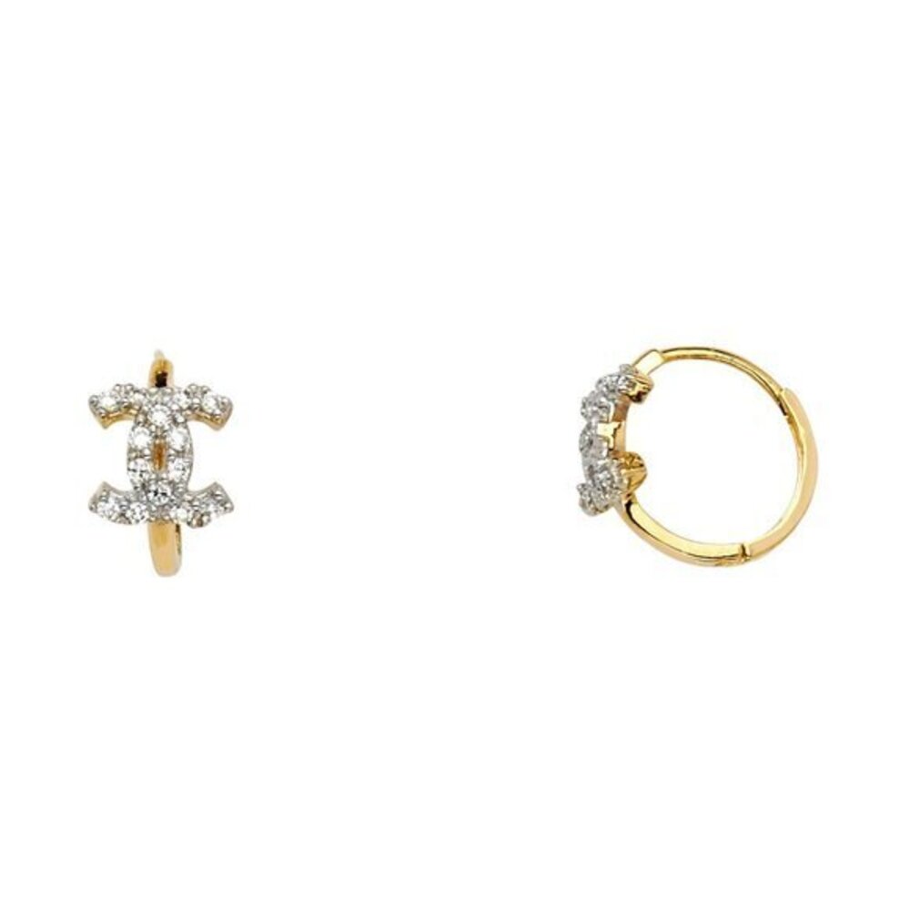 New 14K Yellow gold CZ Designer look Huggies Earrings 12mm